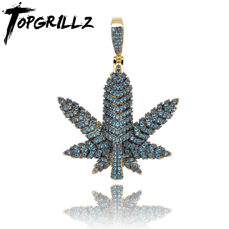 

TOPGRILLZ Small Weed Herb Maple Leaf Pendants Necklaces Plant Cubic Zircon Hip Hop Jewelry