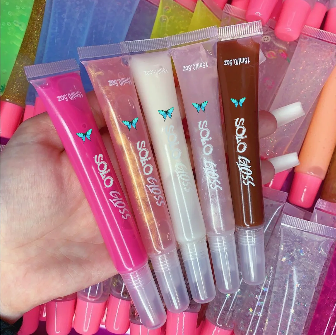 Thin And Long Glosses Vegan Big Chunky Gold Tubes Key Chains Silver Top Squeeze Thin Tube Lip Gloss Private Low Moq