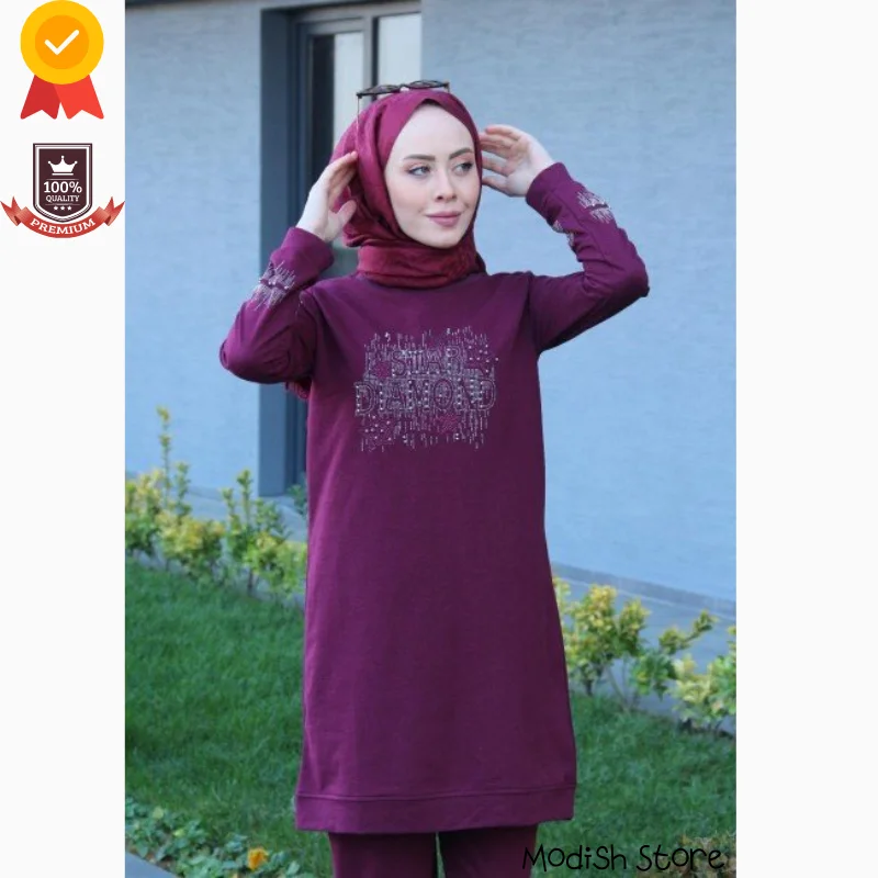 Conjunto deportivo con estampado de piedra, vestidos turcos de gran tamaño, Abaya, moda musulmana, Ramadán, vestido modesto Islámico