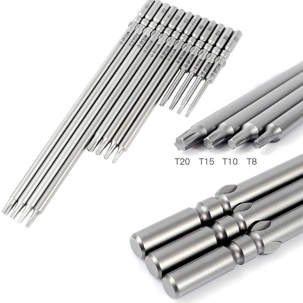 5Pc Elektrische Schroevendraaier Boor Set Torx Drive Schacht 5Mm S2 T4 - T15 Effen Lengte 60 100 150Mm Magnetische Houtbewerking Diy Gereedschap