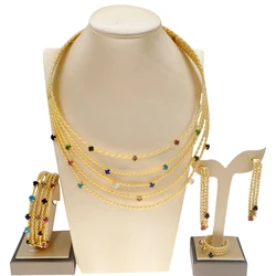 Women's Jewelry Set Brazilian Gold Color Necklace Colorful Artificial Stone Bracelet Earrings Hollow Design Gift Banquet Jewelry