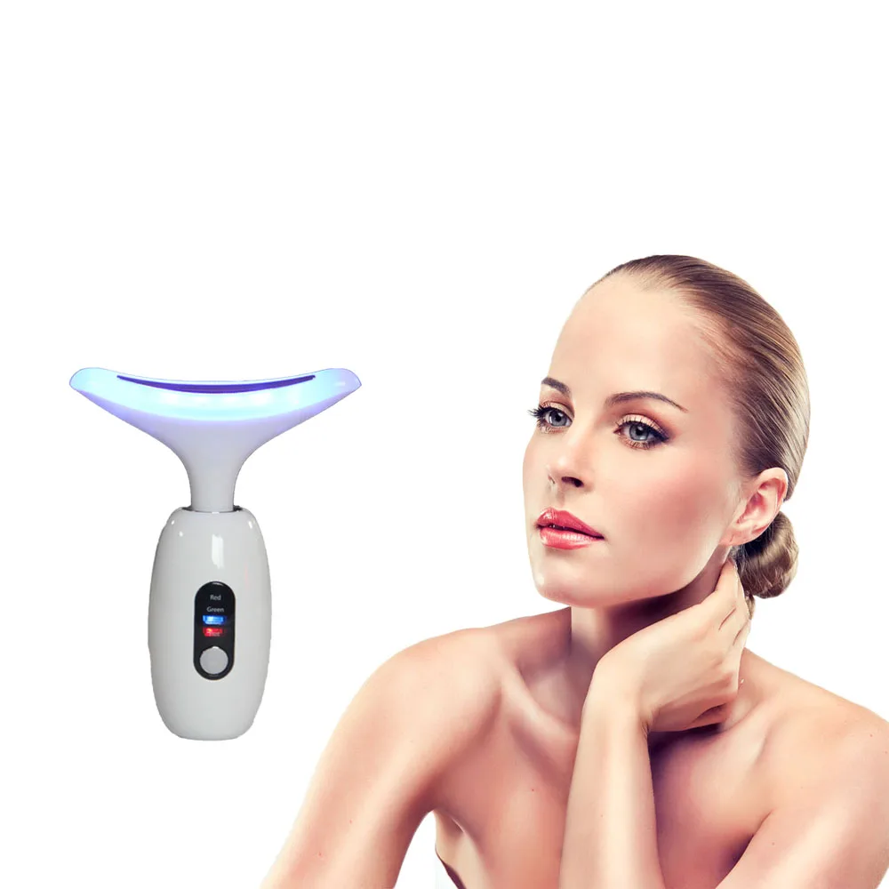 Facial Neck Massager 3 Colors Led Photon Therapy lifting Wrinkle Removal Beauty Device Reduce Double Chin Skin CareTool