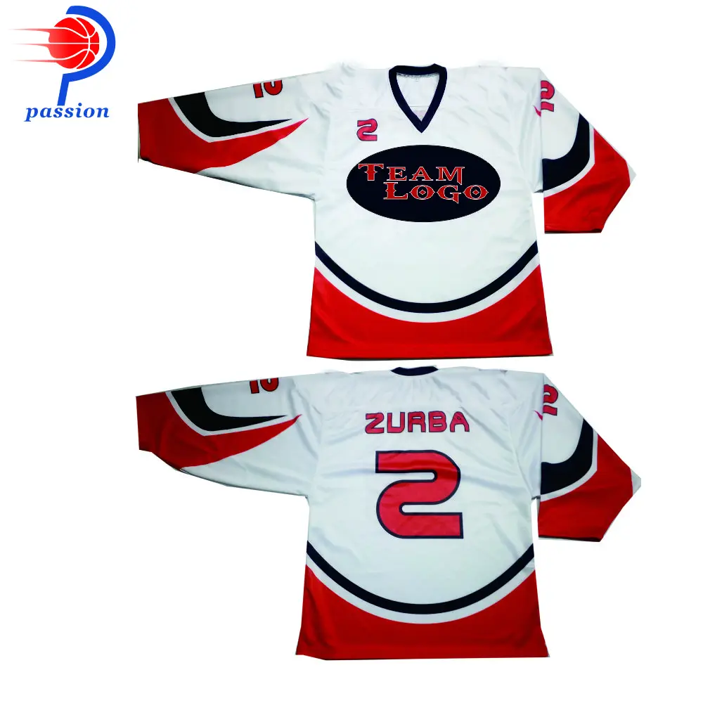 

Custom Teamwear Sublimation Printing Team Names Wholesale Ice Hockey Jersey White and Red