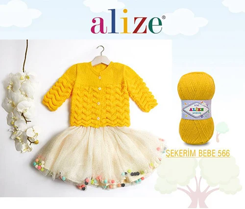 Baby Hand Knitted Yarn, Alize Sugar(SEKERIM) Bebe(BABY) - 4 Ball - Hobby - Amigurumi - DIY - Made In Turkey - Scarf - Beret - Blanket - Cardigan - Dress - High Quality - 320 Meters(100 gr) - 57 Color