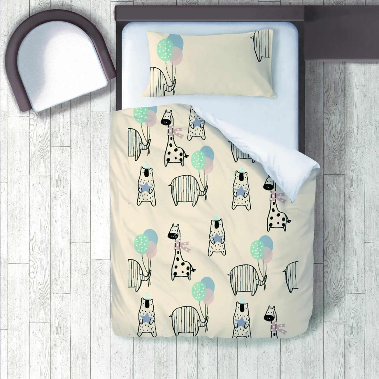 

Duvet Cover Set Bedding Set Pillow Case for Baby and Kids Room 3D Printed Beige Animals Balloon Giraffe Bear Model 201