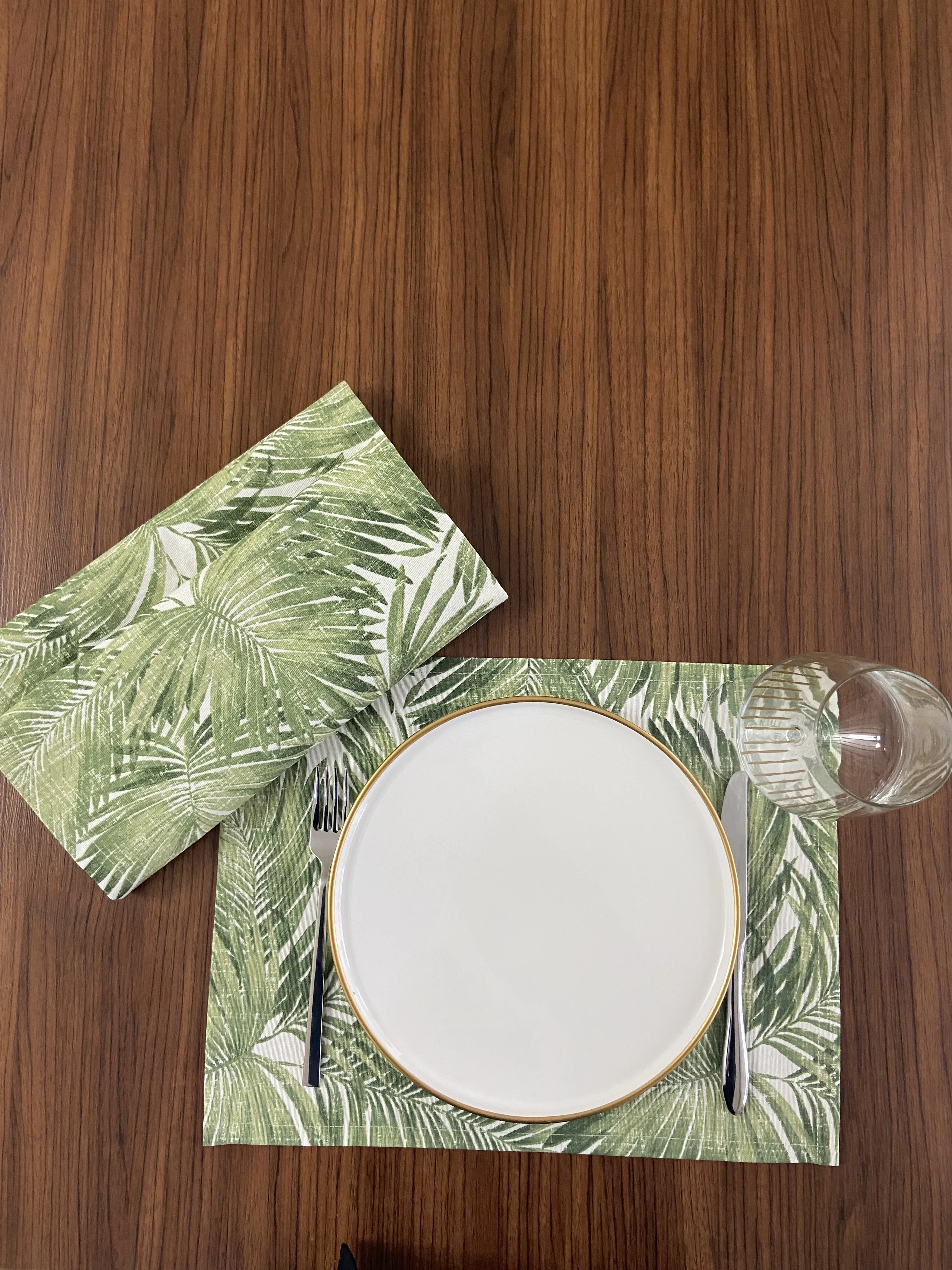 

Green Bamboo Leaf Pattern Waterproff Table Placemat Dining Napkin Mats Rectangle Coasters Set Kitchen Home Party Decorative