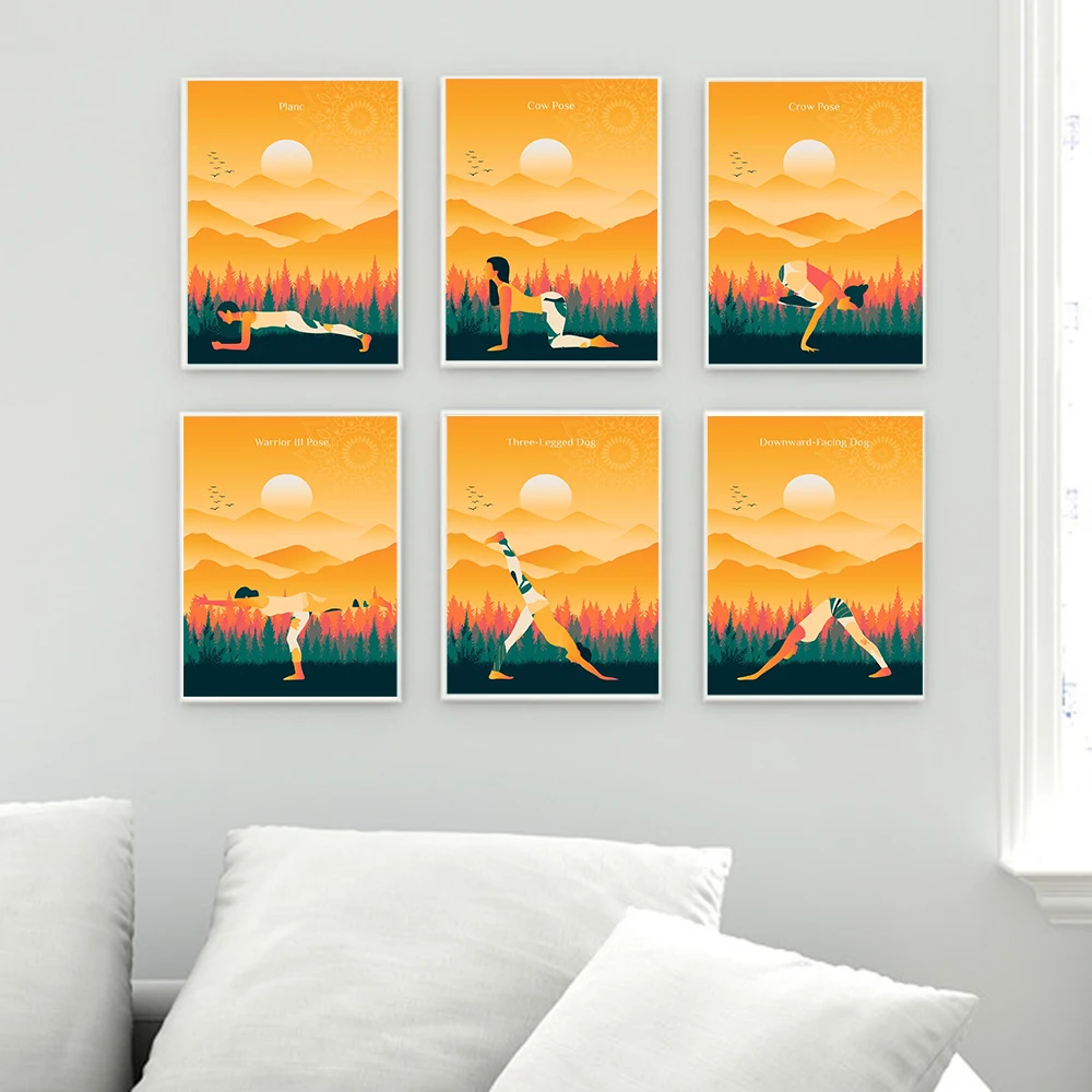 Yoga Infographic Sun Exercise Poster Abstract Wall Art Canvas Print Bodybuilding Painting Modern Decoration Picture Gym Room Dec