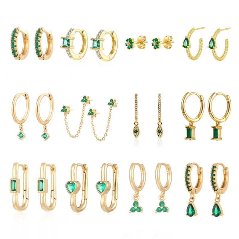 

CRMYA Gold plated Green Earrings For Women Girls Hoop Round Flower Snake CZ Zircon Water Drop Earings Jewerly Wholesale