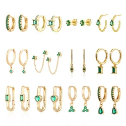 CRMYA Gold plated Green Earrings For Women Girls Hoop Round Flower Snake CZ Zircon Water Drop Earings Jewerly Wholesale