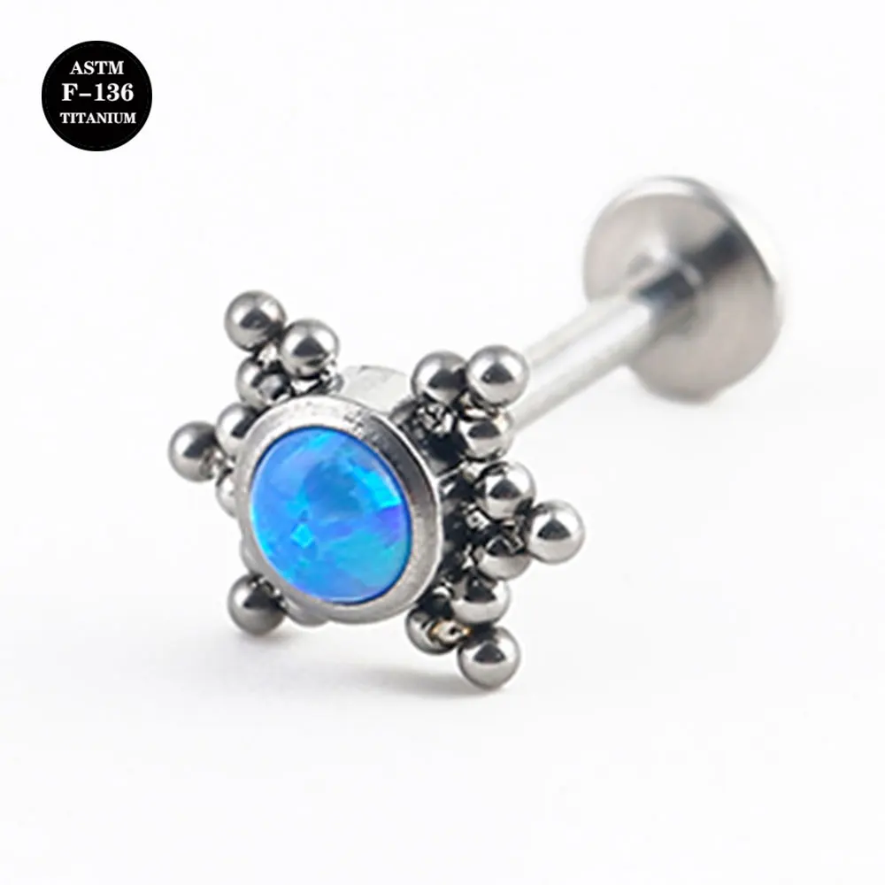 16G Implant Grade Titanium ASTM F136 Internal Thread Screw Opal CZ Gem Labret Cartilage Helix Ear Tongue Piercing Body Jewelry