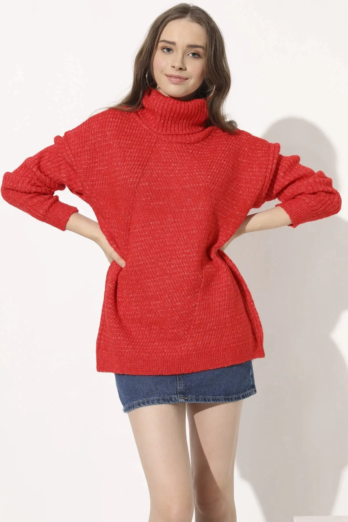 Sweter Turtleneck Longgar Musim Dingin Pakaian Kasual Satu Ukuran Menjaga Hangat Sweter Wol dan Katun Campuran