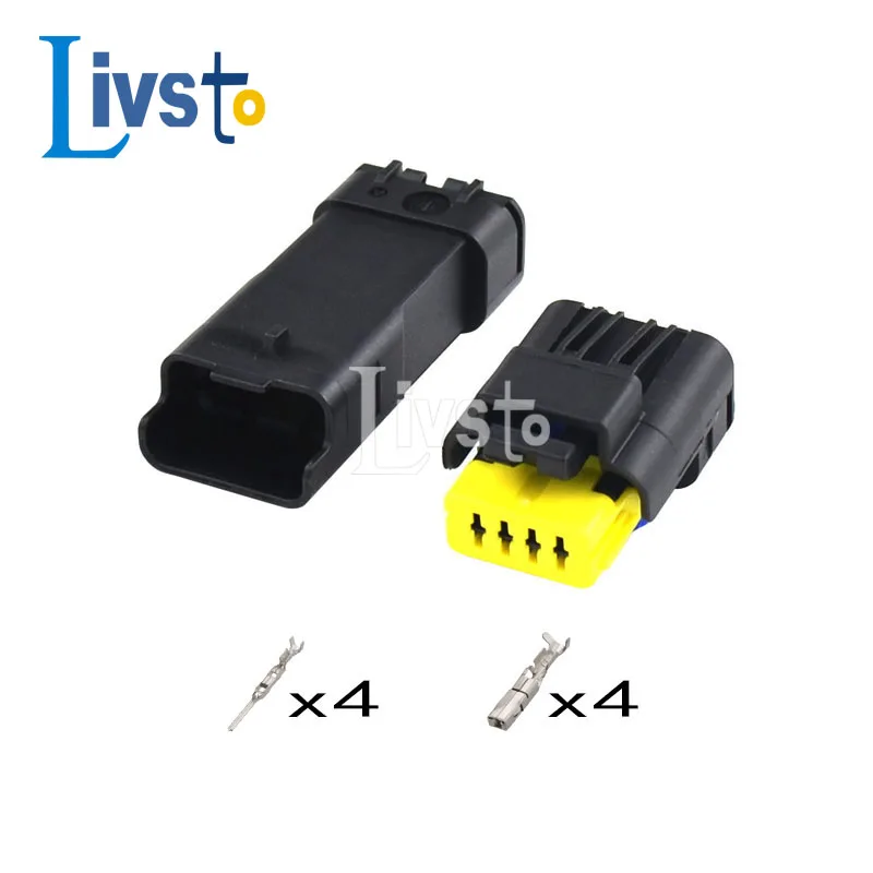 5/20 Sets 4 Pin 1.5mm Waterproof FCI Electrical Plug Auto Wire Harness Connector 211PC042S4021 211PL042S0049