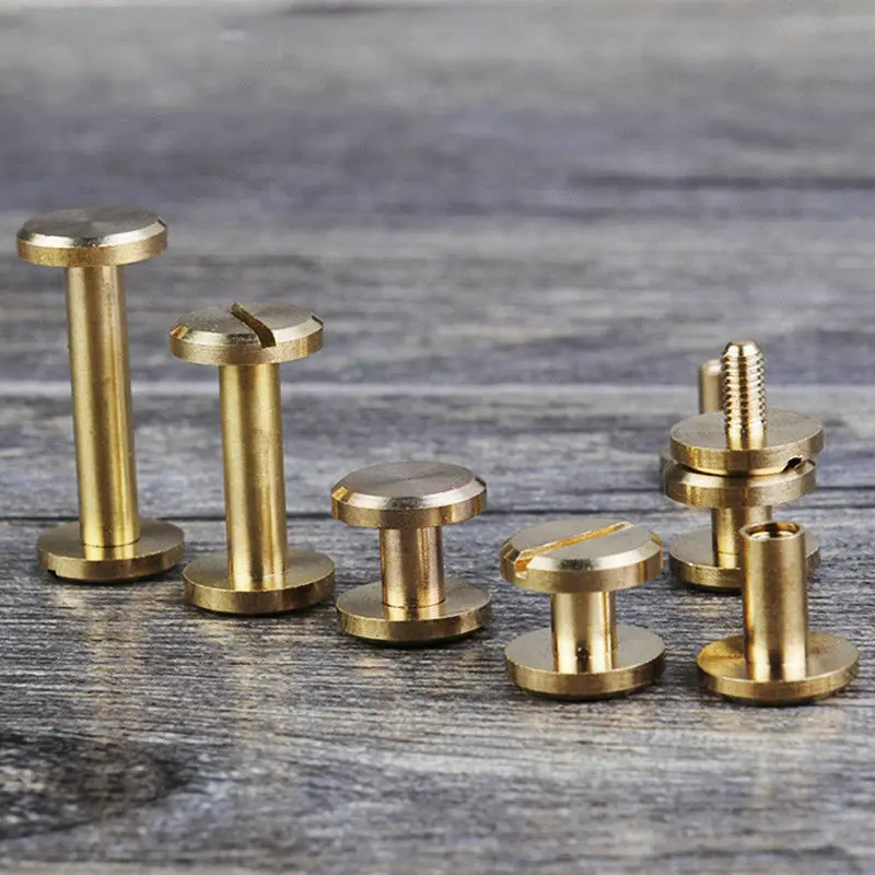 20pcs Solid Brass Binding Chicago Screws Nail Stud Rivets For Photo Album Leather Craft Studs Belt Wallet Fasteners 8mm Flat Cap