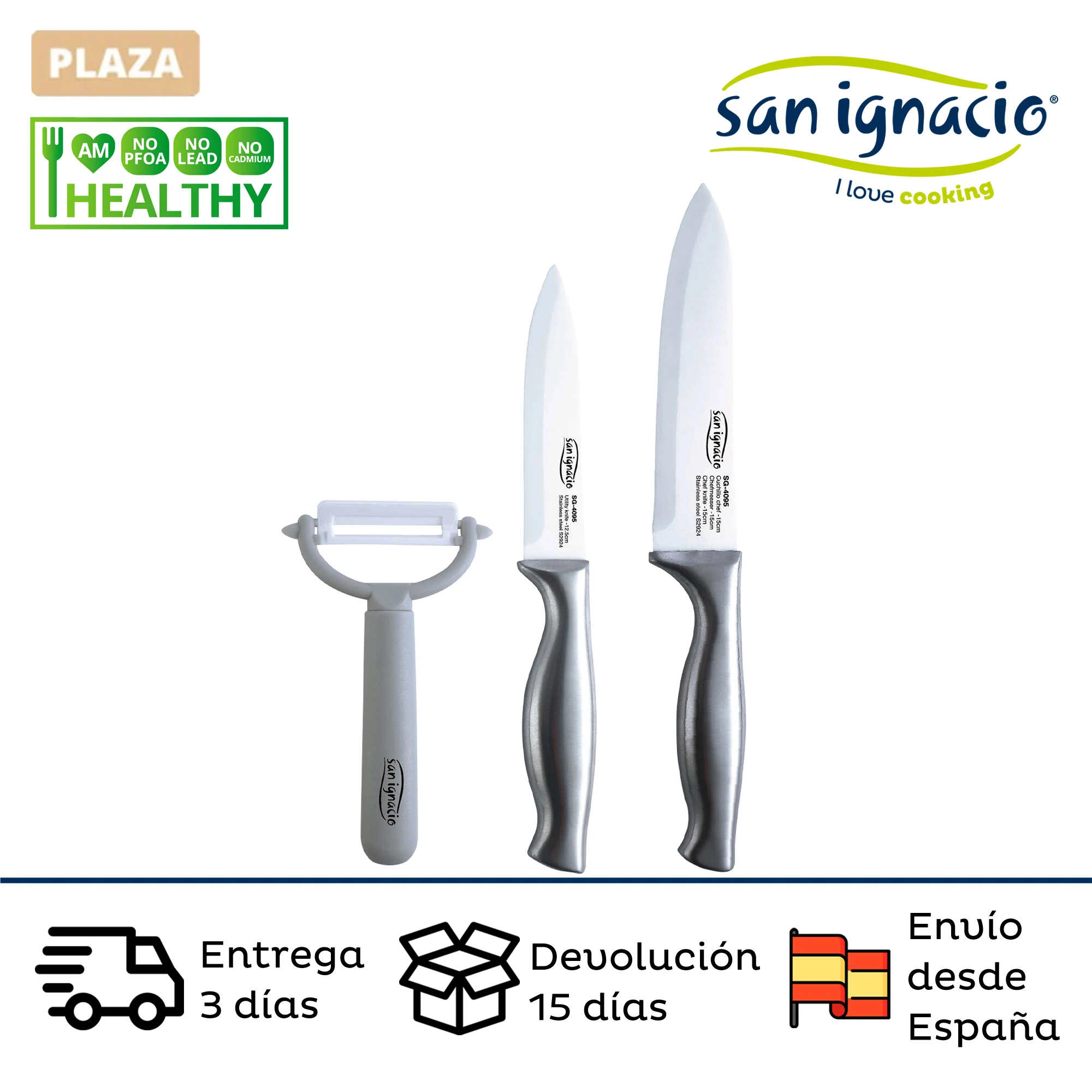 SAN IGNACIO Cronos knife set 3 pieces in stainless steel made up of two knives and a peeler