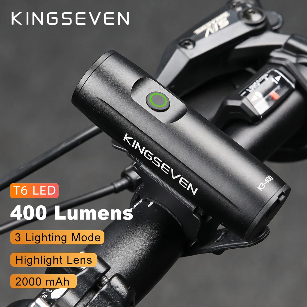 KINGSEVEN Bike Light Bicycle Front Light USB Rechargeable 400lm Cycling HeadLight LED 2000mAh Flashlight Bike Part Accessories