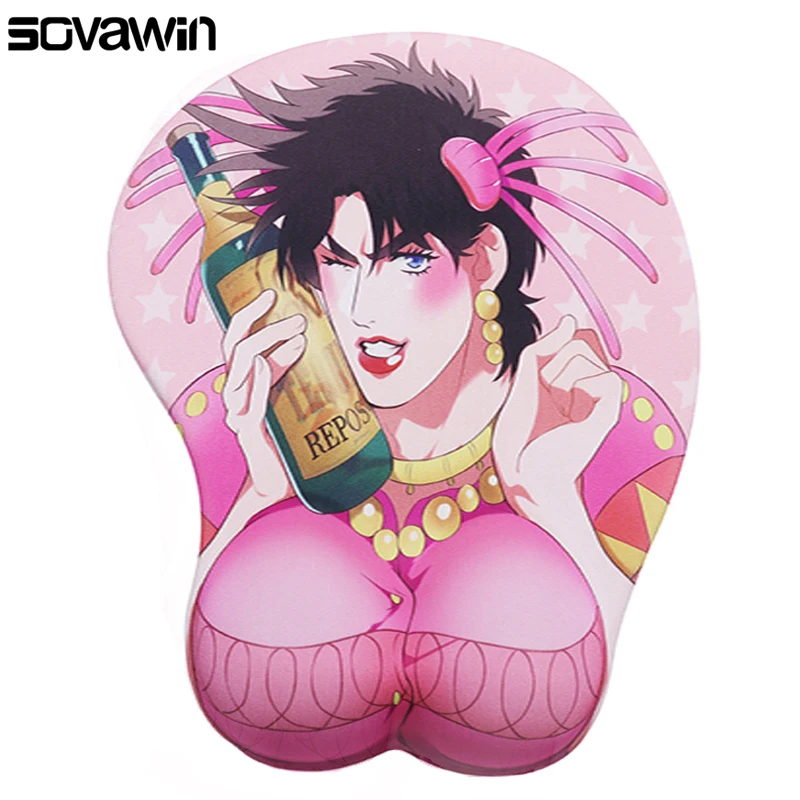 sovawin JOJO Creative Cartoon Anime 3D Mouse Pad Sexy Chest Gel Silicone Mousepad With Wrist Rest Support Soft Breast Mat For PC