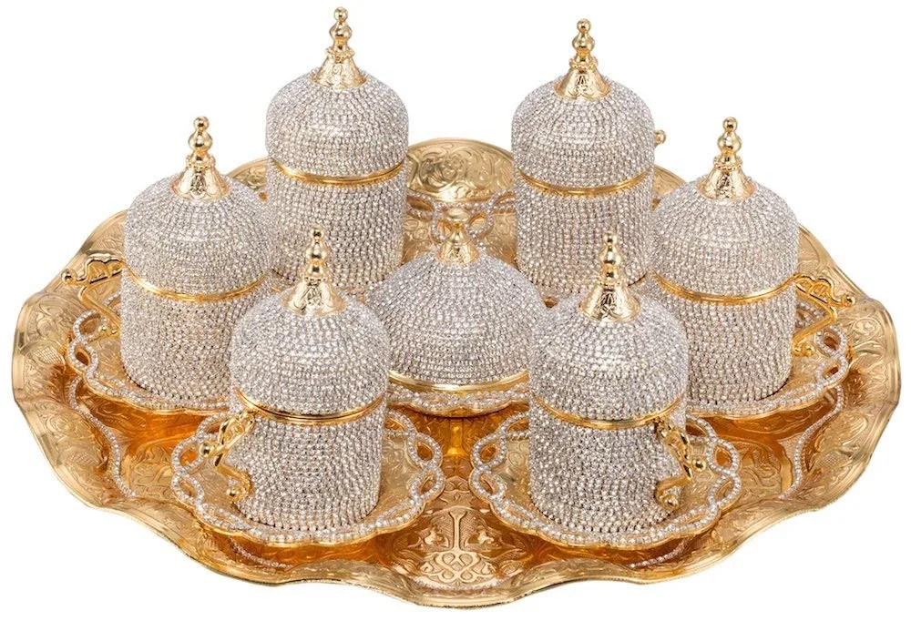 Gold Pearl Coated Handmade Tea/Coffee Set With Tray