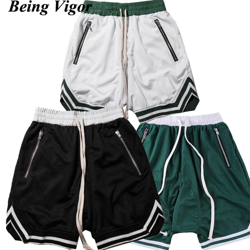 

Being Vigor Mens High Street Wear Quick Dry Mesh Basketball Shorts Mid Length Zipper Pockets Casual Loose Sweat Shorts Half Pant