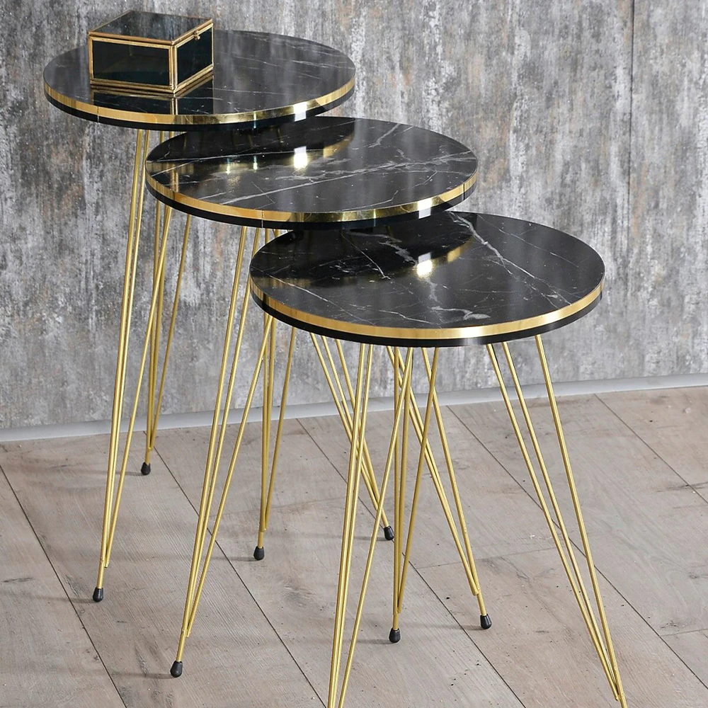 Coffee Table 3 Pcs Metal Side Table Tea Coffee Service Table Round Living Room Nightstand, Nesting Table Quality and Useful