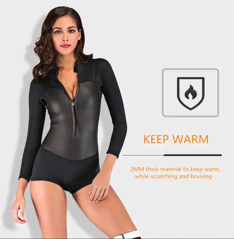 Neoprene 2MM Women Wetsuit Anti-UV Scuba Diving Suit Long Sleeve One-Piece KiteSurfing Spearfishing Dry Suit Kayak Sexy Swimsuit