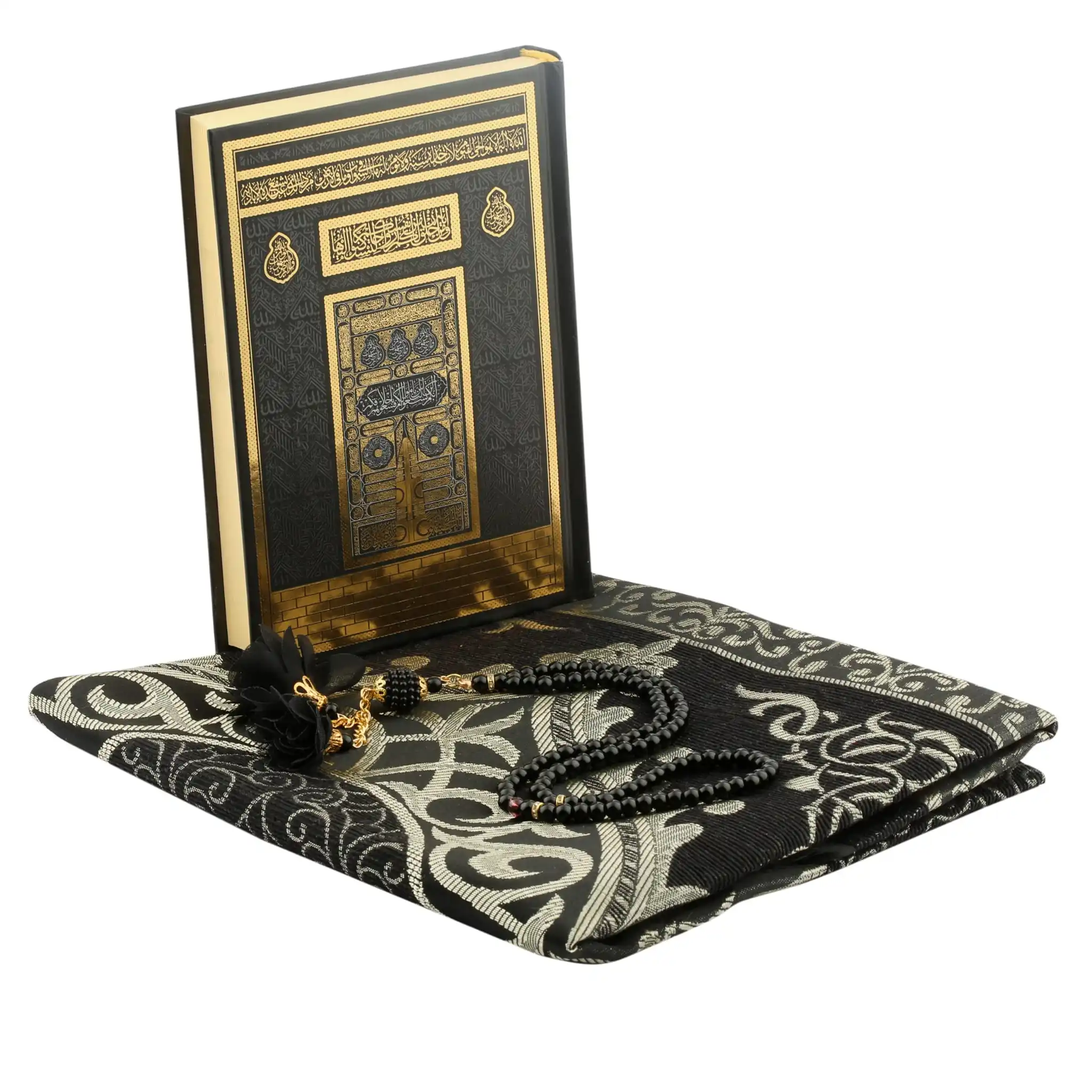 GREAT GIFTThe Qur'an with Gilded Hardcover, Cotton Taffeta Prayer Rug, Pearl Design Rosary Set Coran Коран Coran.