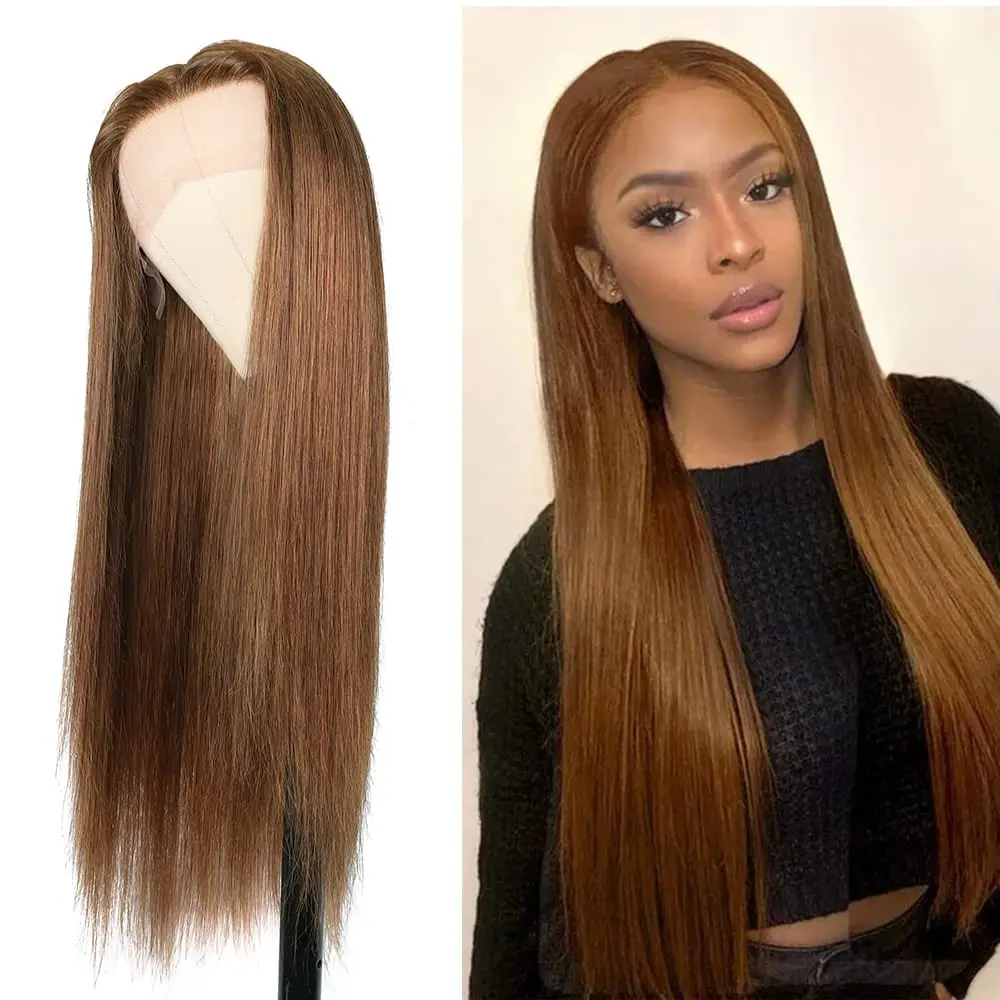 Brown Lace Front Human Hair Wigs Transparent Straight Lace Front Wig For Black Women Colored Brown Lace Front Wig Brazilian Remy