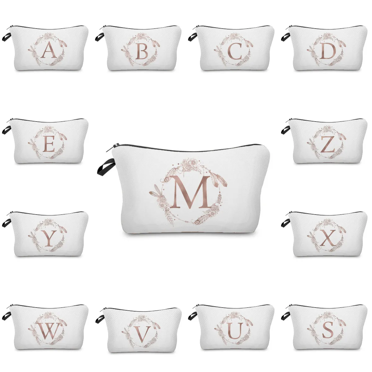 A-Z Letter Floral Print Heat Transfer Makeup Bag 26 Initials Flower Necessity Bridesmaid Gift Bag Pretty Bride Cosmetic Bag Lady