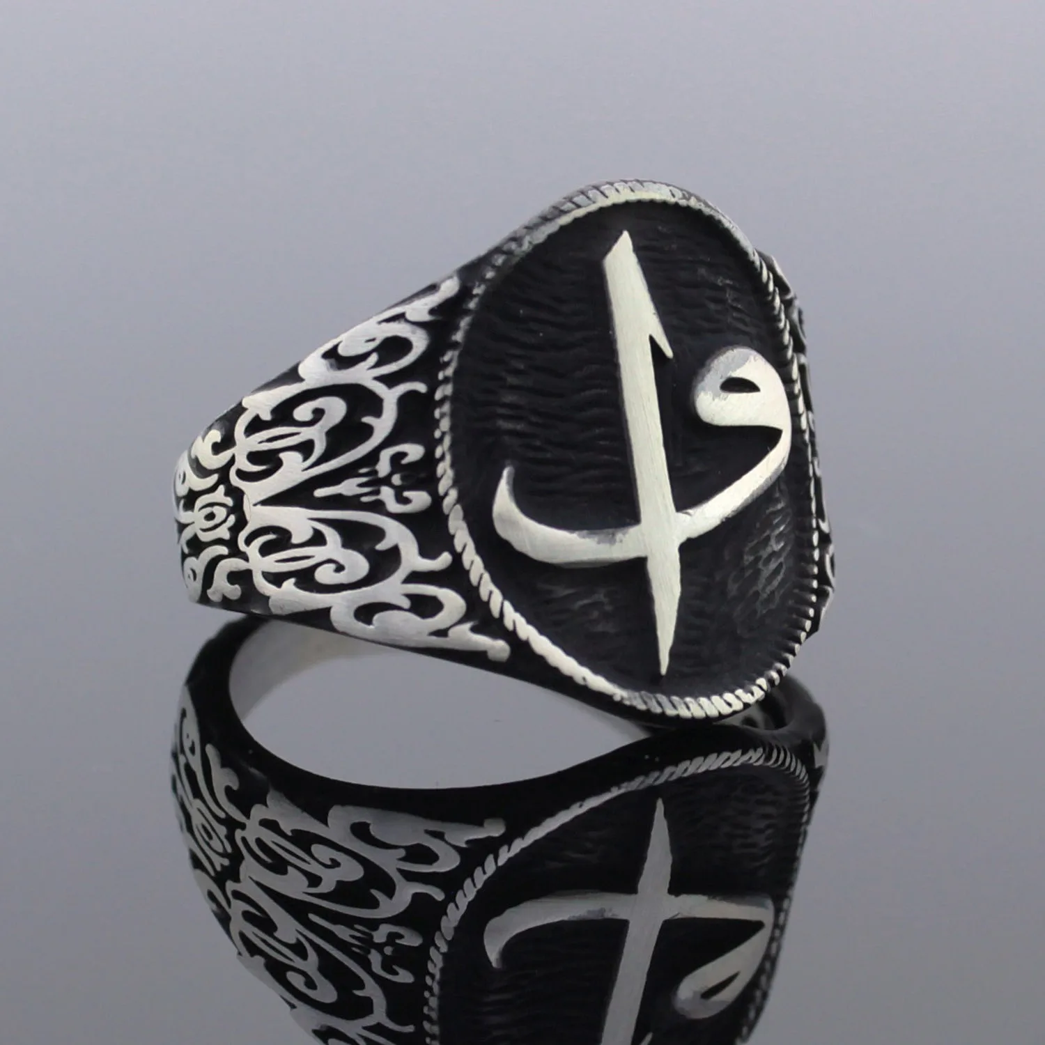 Solid 925 Sterling Silver Arabic Alif Vav Men's Ring