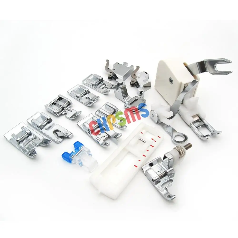 Universal 15pcs Presser feet both low shank and high shank Compatible with Babylock, Bernina (Bernette Series), Brother and more