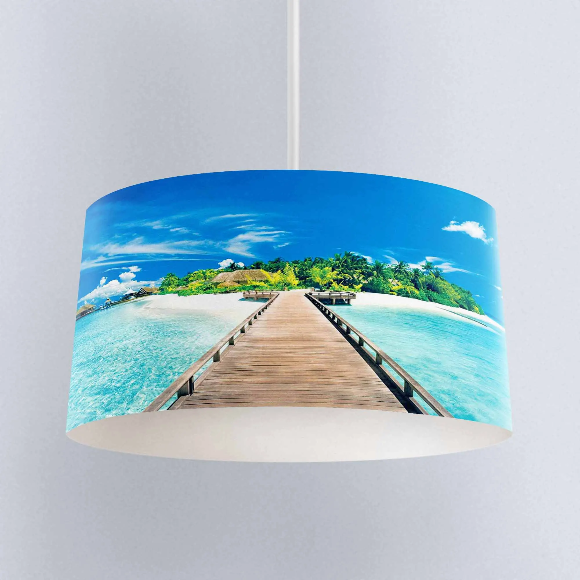 

Else Blue Tropical Sea on Wood Bridge Digital Printed Fabric Chandelier Lamp Drum Lampshade Floor Ceiling Pendant Light Shade