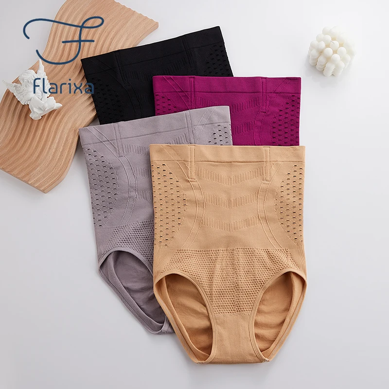 Flarixa High Waist Flat Belly Panties Seamless Women\'s Panties Sexy Hollow Breathable Underwear Comfort Cotton Briefs Shaper