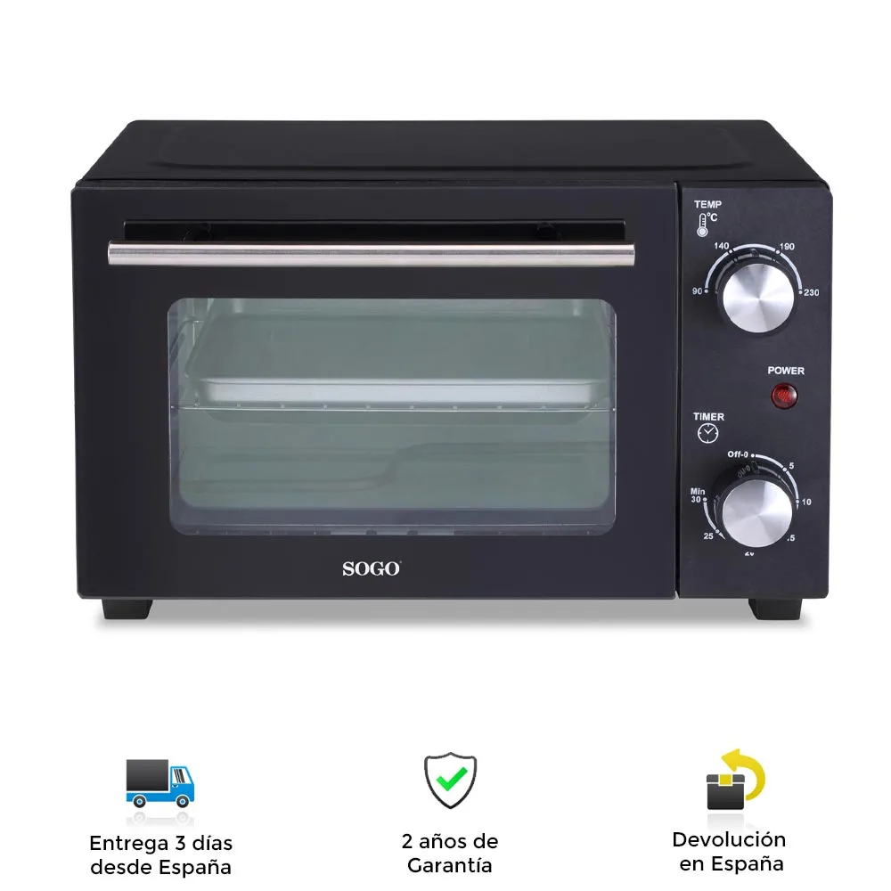 Sogo toaster oven, 10L, bread, pizza, grill, automatic clock, temperature control, extractable tray, oven, electric oven