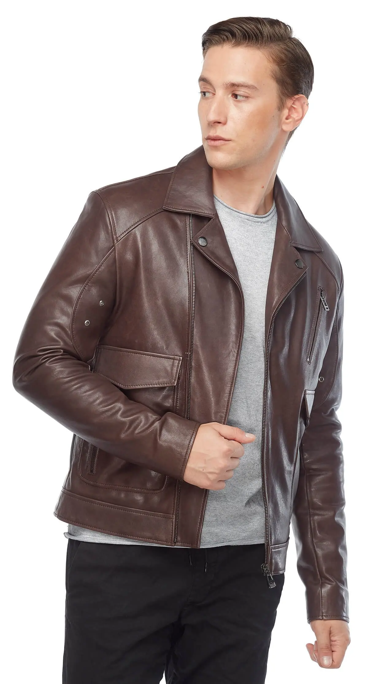 Túi Nam Da Thật Da Áo Khoác Cà Phê Ban Đầu Da Cừu Thu Đông 2022 Biker Slim Size Lớn VintageTürkiye