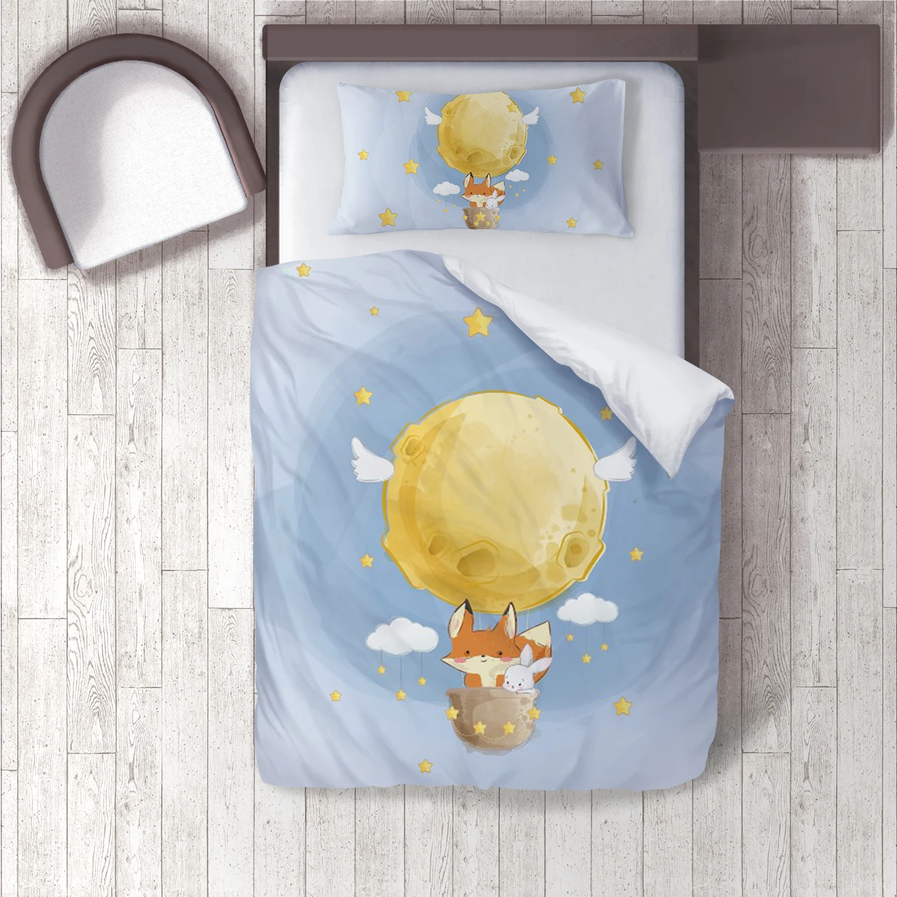 

Duvet Cover Set Bedding Set Pillow Case for Baby and Kids Room 3D Printed Light Blue Balloons Fox Rabbit Model 1353