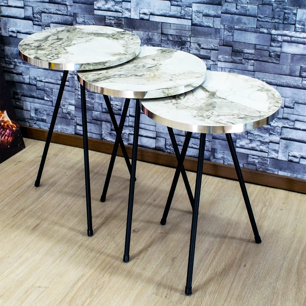 Coffee Table 3 Pieces Coffee Table Tea Coffee Service Table Round Living Room Nightstand, Coffee Table Quality Metal Leg