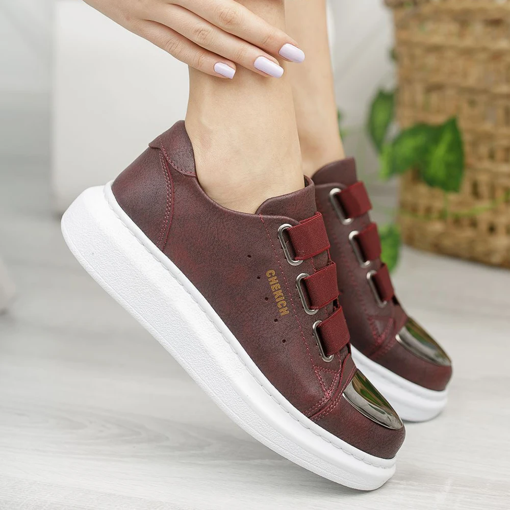 

Chekich Women's Shoes Claret Red Color Elastic Band Closure Faux Leather Autumn Season Slip On Fashion Wedding Office Orthopedic Breathable Sneakers Comfortable Unisex Lightweight Solid New Brand Flat CH251 Women V3