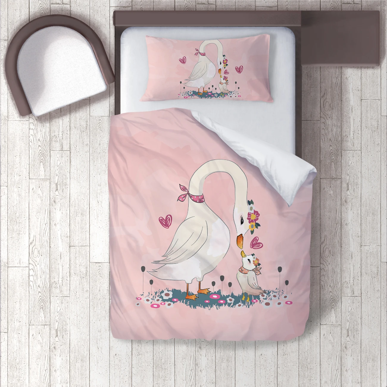 

Duvet Cover Set Bedding Set Pillow Case for Baby and Kids Room 3D Printed Pink Duck Love Flowers Pattern 1339