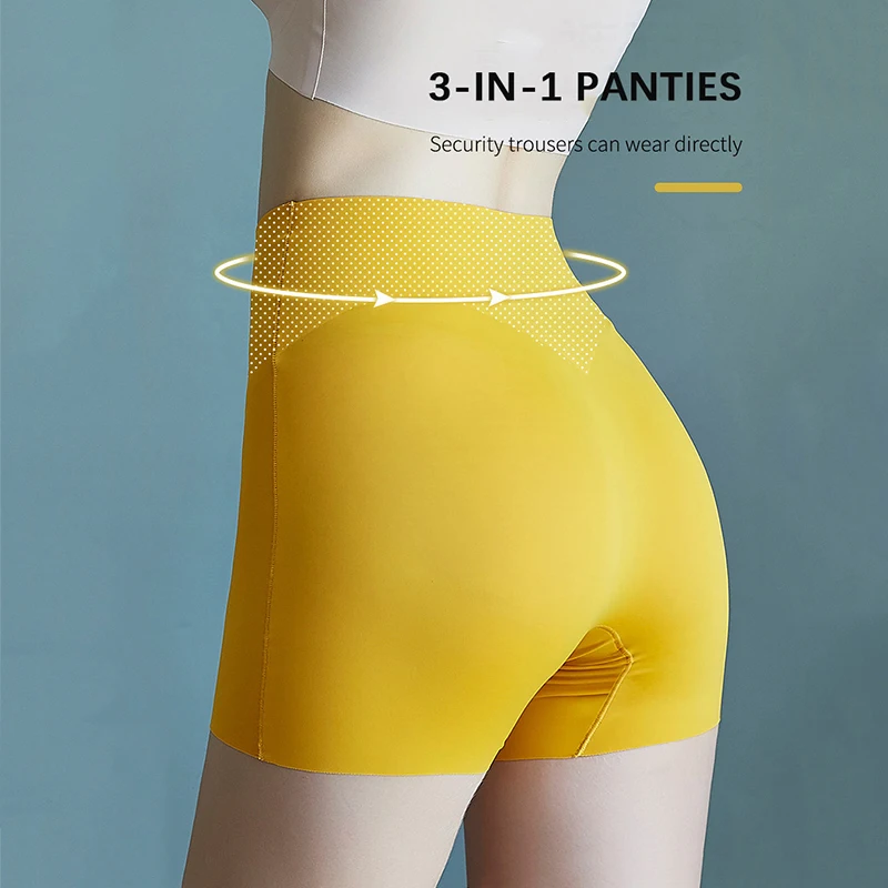 Flarixa 2PCS 3 In 1 Safety Pants High Waist Seamless Women\'s Shorts Body Shaping Underwear Plus Size Ice Silk Boxer Panties Thin