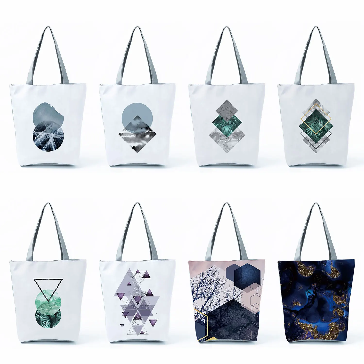 Beautiful Geometry Printed Tote Women Fashion Graphic Handbags Harajuku Beach Shoulder Bag High Capacity Reusable Shopping Bags