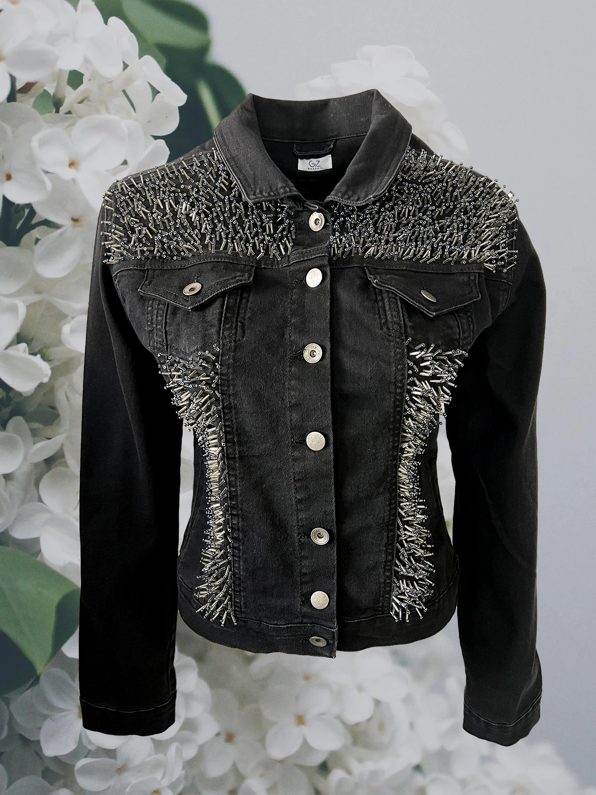 

2022 Fashion Style Smoked Color Handmade Bead Embroided Women Jean Jacket