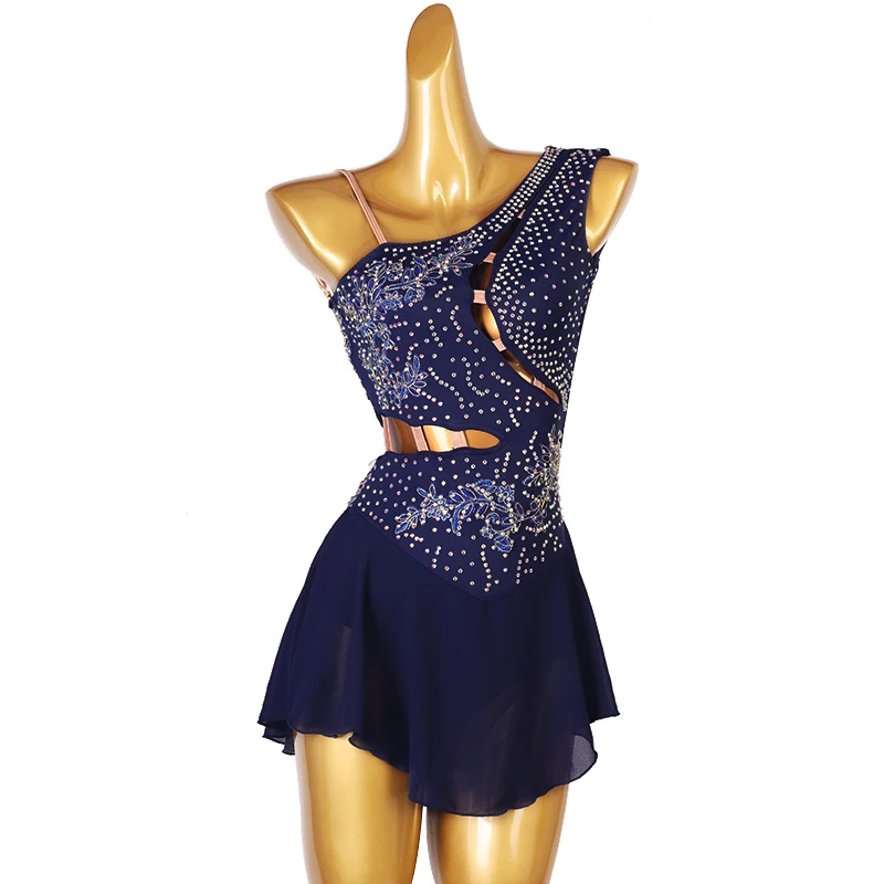 red blue white Figure Skating Dress Women girl Ice Skating Dress Gymnastics Costume custom crystal rhinestone B225