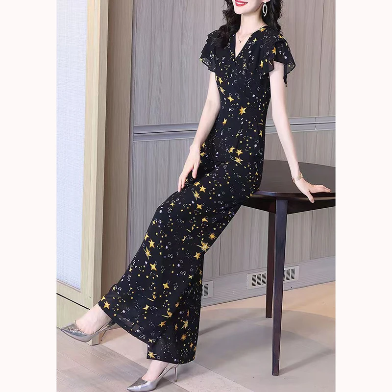 Women\'s One-piece Pants 2023 Summer New Black Long One-piece Clothes Hanging Feeling Wide Leg Pants Set Fashion Women\'s Wear