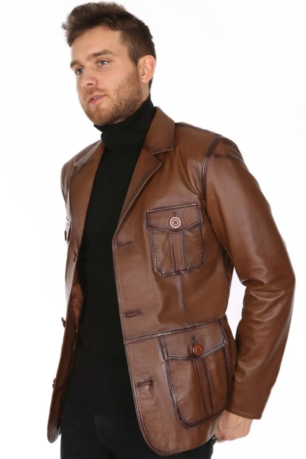 Veste de sport en cuir véritable pour homme, modèle original, peau d'agneau, couleur marron, furless, softy, tendance 2022, apparence faite en turquie, e-165