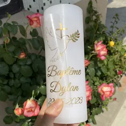 Personalized My Baptism Stickers for Pillar Candles Custom Gold  Dove Cross Vinyl Decals Labels For Bapteme Candle Decorations