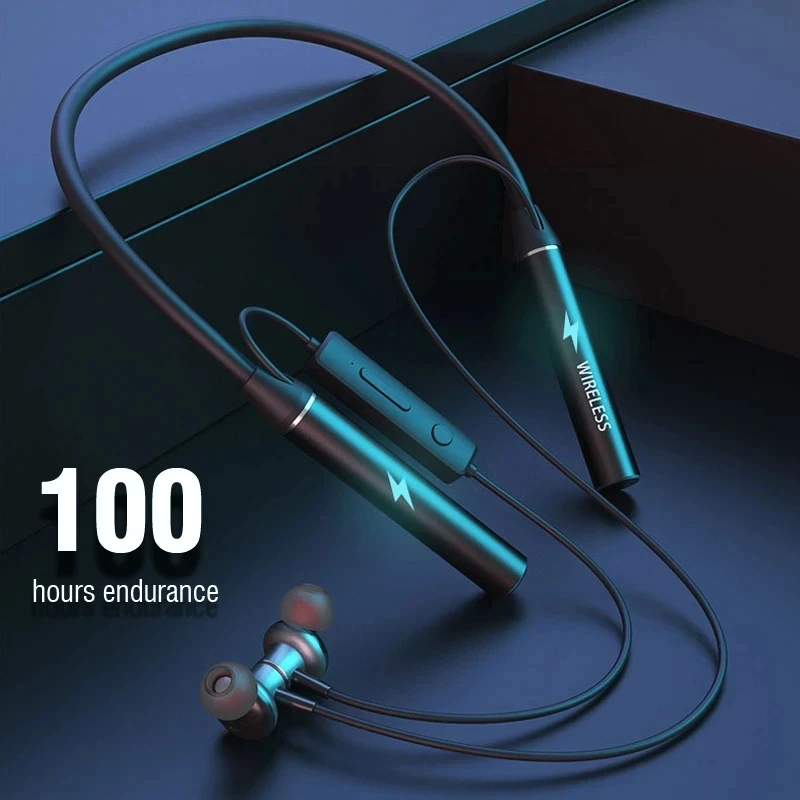 【Connect 2 Phones】100 Hours Music Neck V5.1 Bluetooth Headset Wireless Neck Earphones Headsets with Mic and Support TF Card