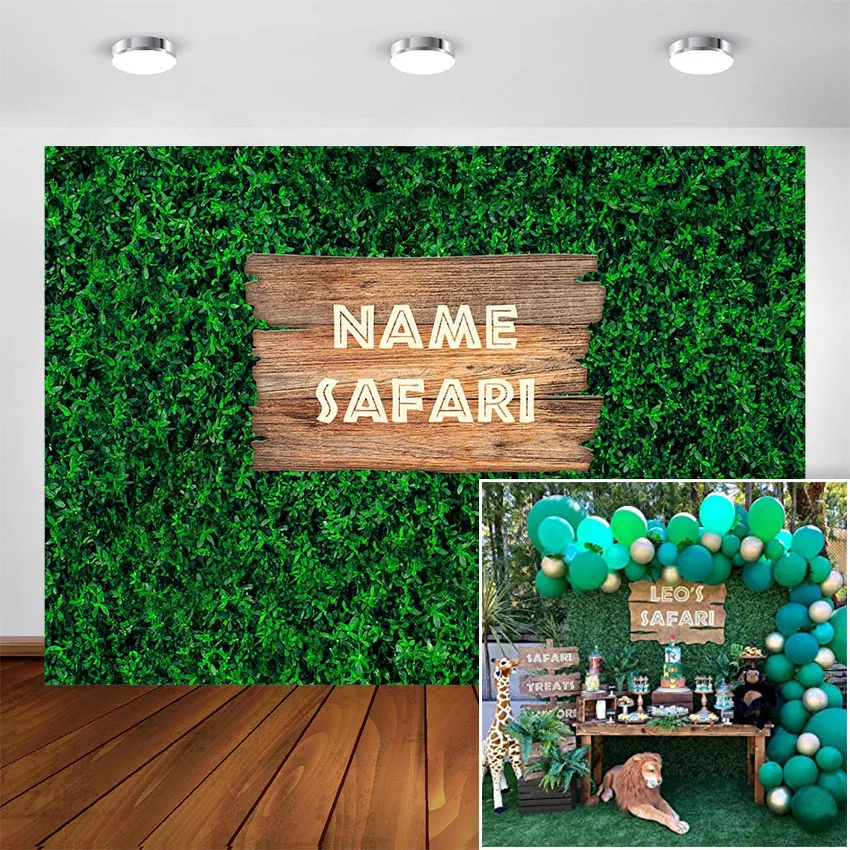 Jungle Safari Theme Party Backdrop Green Grass Nature Outdoorsy Garland Long for Kids Boys Baby Shower Photography Background