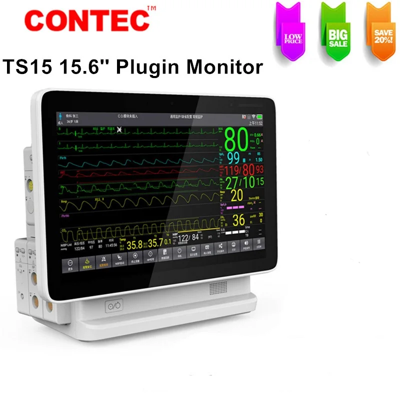 

CONTEC Touch Screen Modular Patient Monitor 15.6‘’Big Display Plug-In Monitor ECG NIBP SPO2 Resp Temp 2-IBP&Sidetream Etco2