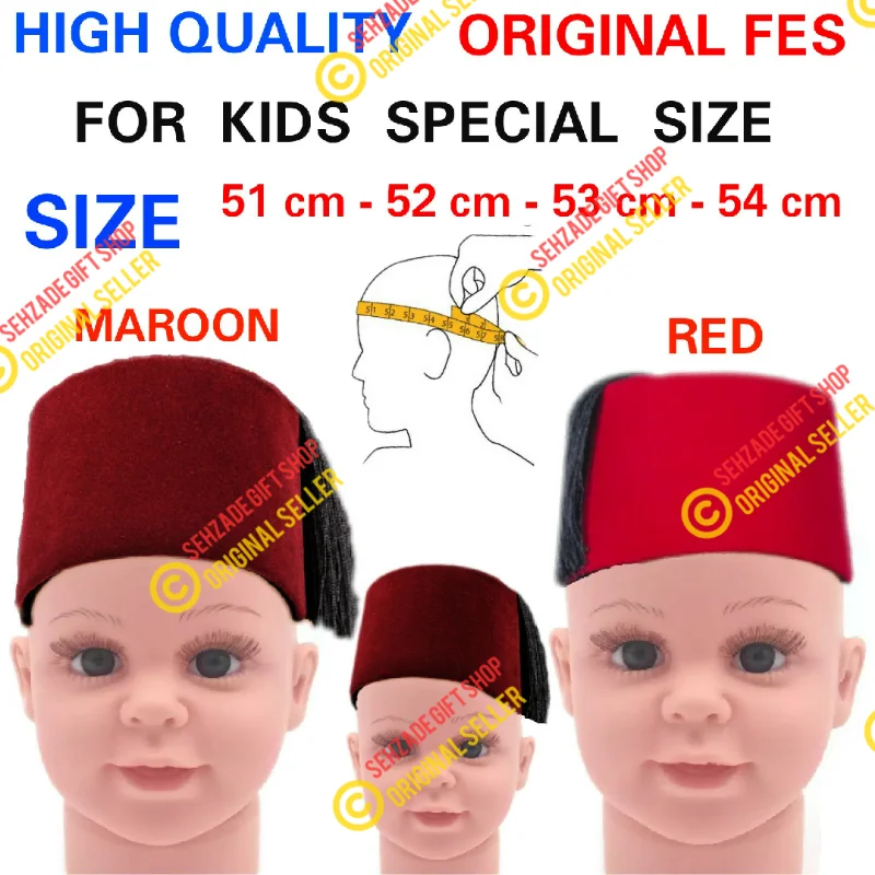 

Authentic Folkloric Turkish Fes Kids Fez, Oriental Kid Tarboosh, Exotic Ottoman Kıds Hat Orginal Real Baby Junior Fez Hats