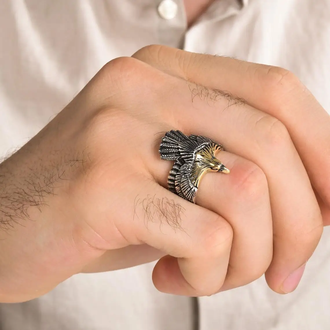 Handmade Sterling Silver Animal Ring with Eagle Motif For Men, Solid 925 Sterling Silver, Hawk Model Ring, Gift For Men Jewelery