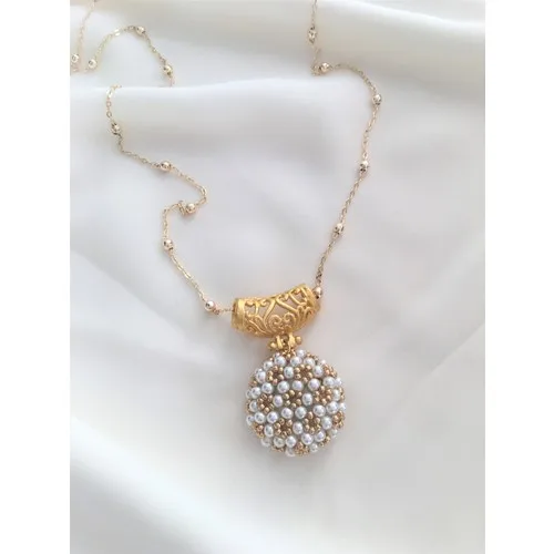 Akol Market Ball Chain Pearl Cevşen Necklace White